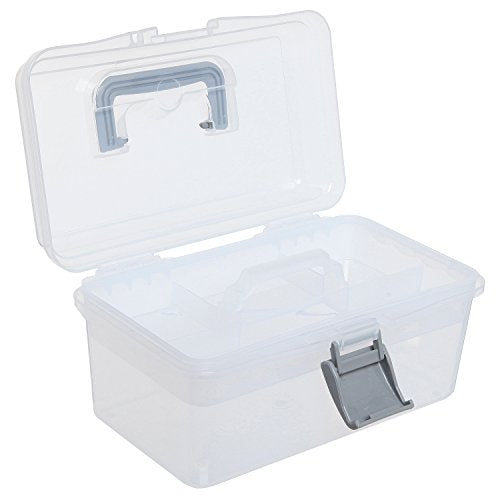 MyGift Clear Gray Empty First Aid Storage Box, Multipurpose Tackle Box, Plastic Sewing Box, Tool Box, Crafts Supplies Organizer Case with Handle and Removable Tray