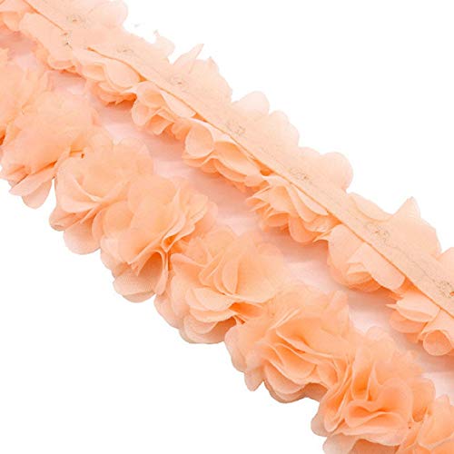 Yalulu 5 Yards Flower 3D Chiffon Lace Trim Ribbon Fabric Applique Trimming Craft Sewing Wedding Dress Decoration Accessories (Hot Pink)