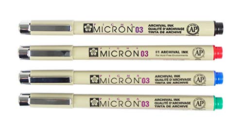 SAKURA Pigma Micron Fine Line Pens 0.35 Mm Pack Of 4 Colors (Xsdk 03 Series),Multicolor