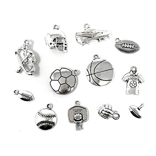 JIALEEY 40 PCS Sports Equipment Charms Mixed Cheerleader Girl Dance School Sports Spirit Gymnastics Pendants DIY for Jewelry Making and Crafting