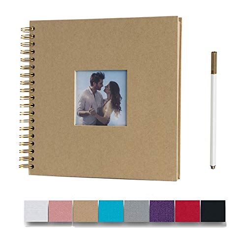 10 x 10 Inch DIY Scrapbook Photo Album with Cover Photo 80 Pages Hardcover Craft Paper Photo Album for Guest Book, Anniversary, Valentines Day Gifts (Brown, 10 x 10 inch)