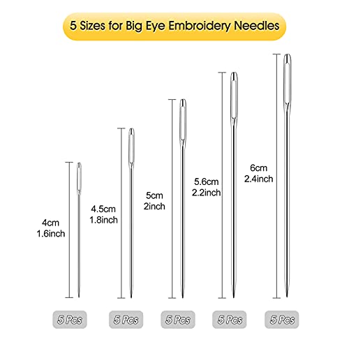 Redamancy 25 Large Eye Needles-Large Eye Needles for Hand Sewing,Sewing Needles, 5 Sizes Big Eye Embroidery Needles in Aluminum Storage Tube, 1 Seam Rippers, 2 Thimble, 2 Needle Threaders