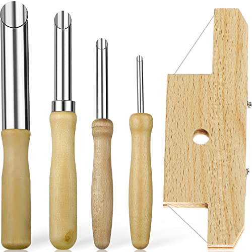 5 Pcs Pottery Clay Tools Set Includes Wood and Wire Bevel Cutter and 4 Pcs Circular Clay Hole Cutters Clay Trimming Tool Pottery Angle Cutter Pottery Tools Hole Cutter for Pottery Ceramics Sculpting