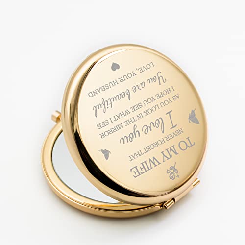 Gifts for Wife - I Love You Wife Gift Gold Compact Mirror - Romantic Gifts for Her Birthday, Wedding Anniversary, Valentines Day, Mothers Day, or Christmas