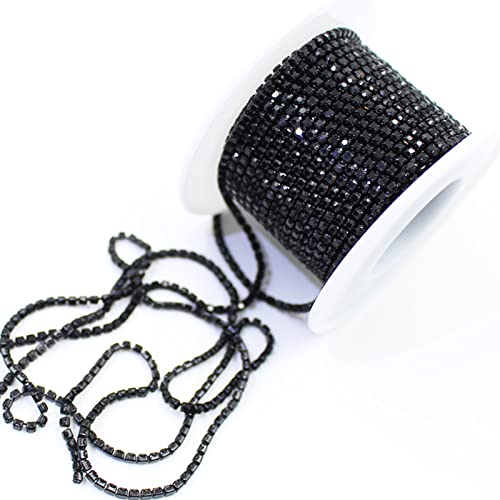 PEARLY JUN 10 Yards/roll Black Jet Colors Crystal Strass Rhinestone Trim Cup Chain SS6 2mm Colors Plated Cup sew on Clothing Decoration ML144
