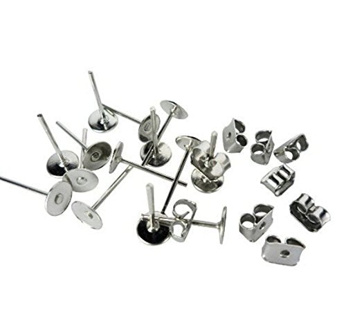 YOYOSTORE 100 Lot Stainless Steel Silver Tone Flat Base Pad Earring Make DIY with Posts Studs Back Blank Findings (3mm)