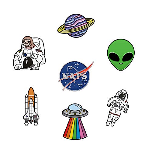 7 Space Pins for Backpacks by The Carefree Bee - Enamel Pins for Jackets Cute Pins for Backpacks Planet Pins, Nasa Pins & Astronaut Pins Included (Set 9)