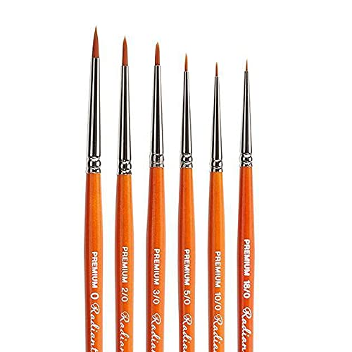 KINGART Radiant 6650 Spotter Series Paintbrushes Premium Golden Synthetic Brushes for Acrylic, Oil and Watercolor, Set of 6 Sizes