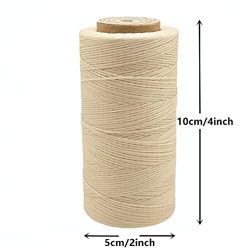 Waxed Thread, 328 Yards 150D 1MM Leather Sewing Waxed Thread for Leather DIY, Bookbinding, Shoe Repairing, Leather Projects (Beige #002)
