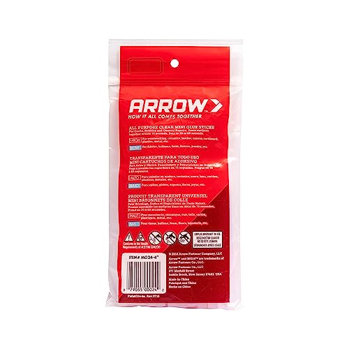 Arrow MG24-4 All Purpose Mini Glue Sticks for Hot Glue Guns, Use for High Temp and Low Temp Crafting, Hobbies, and General Repair Projects, 4-Inch by 5/16-Inch, Clear, 24-Pack