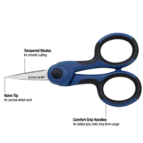 SINGER ProSeries Sewing Scissors Bundle, 8.5" Heavy Duty Fabric Scissors, 4.5" Detail Embroidery Scissors, 5" Thread Snips with Comfort Grip (Dark Blue)