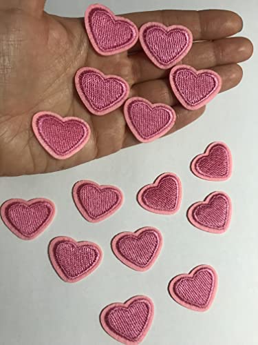 Iron On Patches - Pink Heart Patch Iron On 15 pcs Patch Embroidered Applique Approx. 0.98 x 0.78 inches A-20