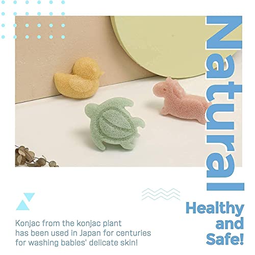 myHomeBody Konjac Baby Sponge for Bathing, Cute Shapes Natural Kids Bath Sponges for Infants, Toddler Bath Time, Natural and Safe Plant-Based Konjac Baby Bath Toys, 3pc. Set: Unicorn, Duck, Sea Turtle