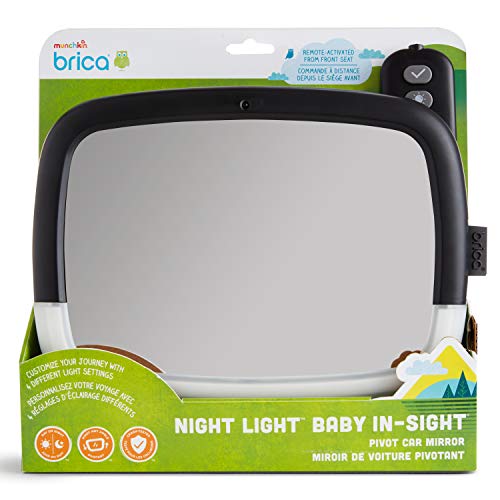 Munchkin Brica Night Light Pivot Baby In-Sight Wide-Angle Adjustable Car Mirror with Glare-free LEDs, Crash Tested & Shatter Resistant, Black