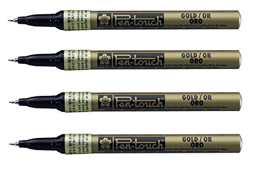 Sakura Pen-Touch Paint Marker 0.7 mm Extra fine metallic Gold color, Pack of 4