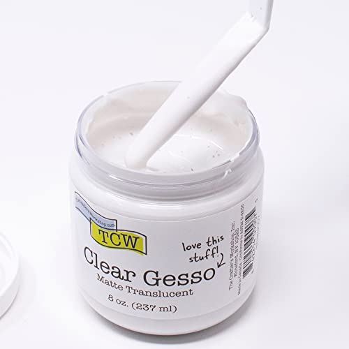 The Crafters Workshop Gesso Medium, Surface Preparation and Primer, Sealer for Canvas, Paper, Wood, Provides Sizing for Acrylic or Oils, Gesso, 8-oz, Clear