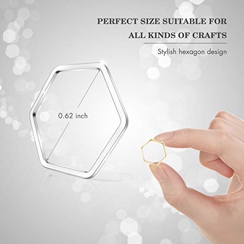 Inbagi 80 Pieces Hexagon Hollow Frame Hexagon Open Bezel Charm Pendants Hexagon Linking Ring Connector DIY Crafts for Earring Necklace Jewelry Making Findings (Gold and Silver)