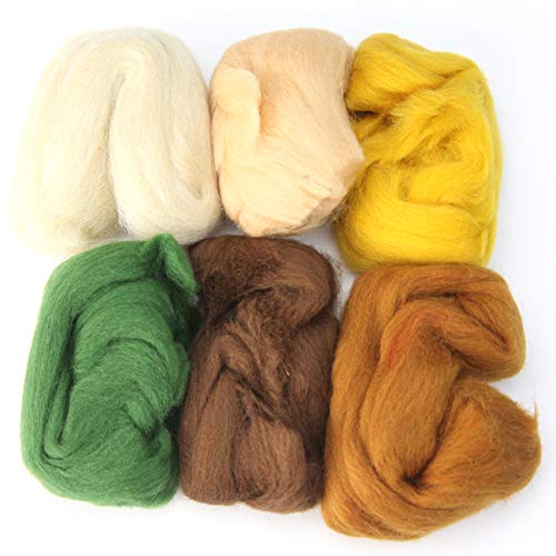 Woolbuddy Needle Felting Wool, Natural Handmade Wool Roving, 6 Vibrant Colors with Instructions (24 Wool Kit)
