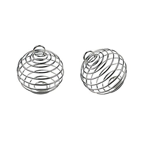 JIALEEY Spiral Bead Cages Pendants, 100 PCs 14x19mm Silver Plated Stone Holder Necklace Cage Pendants Findings for Jewelry Making and Crafting