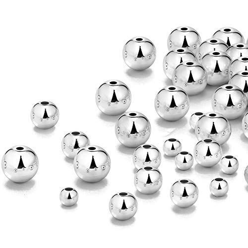 1200 Pieces Round Beaded Spacer Beads Seamless Smooth Loose Ball Beads for Stackable Bracelet Jewelry Craft Making, 8 mm, 6 mm, 4 mm (Silver)