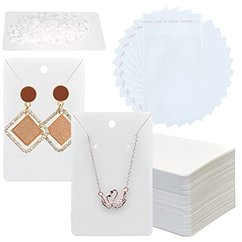 Yuronam 120 Set Earring Holder Cards Necklace Display Cards with 120 Pcs Self Sealing Bags and 240 Pcs Earring Backs for Earring Necklace Display(3.5 x 2.3 Inches, White)