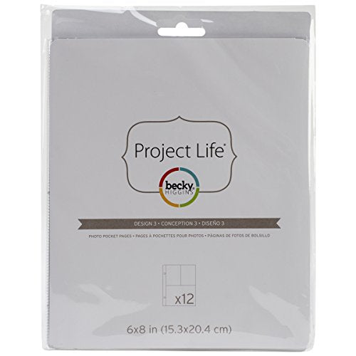 Becky Higgins 97733 Project Life Photo Pocket Page Protector-6 x 8-Design 3 (12 Pieces), White