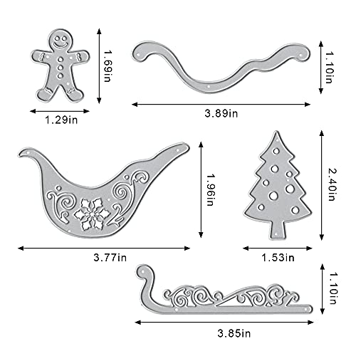 Christmas Tree Sleigh Cutting Dies for Card Making, Gingerbread Man Die Cuts Stencils Embossing Template for DIY Scrapbooking Craft and Photo Album Decorations
