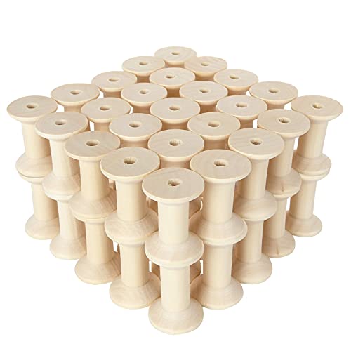 FVIEXE 40PCS Empty Thread Spools, Unfinished Wooden spools for Crafts, Wood Ribbon Spool for Arts DIY Wood Projects, Bobbins for Wire Weaving (47mm x 30mm)