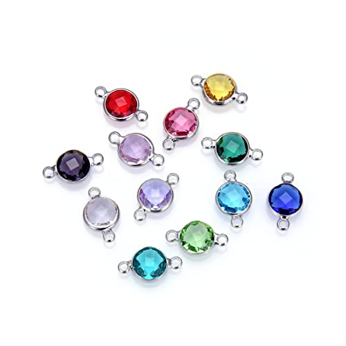 2 sets Adabele Grade A Mixed Birthstone Charm Connectors 8mm Austrian Crystal Beads Sterling Silver Plated (24pcs) for Jewelry Craft Making CCP27