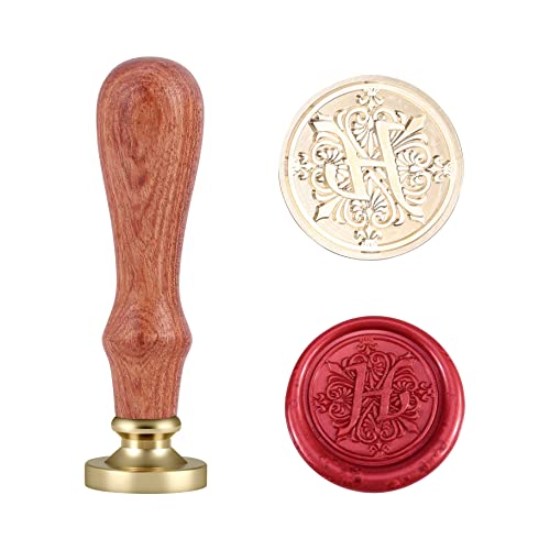 Wax Seal Stamp, Yoption Classic Irises Alphabet H Seal Wax Stamp, Vintage Retro Brass Head Wooden Handle Letter H Sealing Wax Seal Stamp (H)