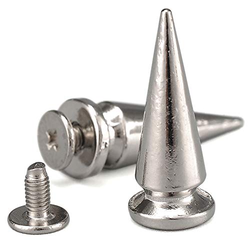 YORANYO 20 Sets 25MM Silver Color Metallic Spikes and Studs 1" Metal Bullet Cone Spikes Screw Back Large Punk Studs and Spikes for Clothing Shoes Leather Belts Bags Accessories with Installation Tools
