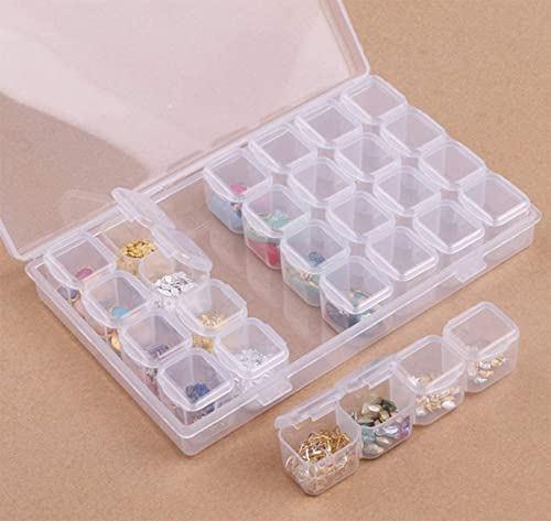 6 Pcs 28 Grids Clear 5D Diamond Painting Embroidery Box, Accessories Storage Containers Adjustable Bead Case with 196 Pcs Label Stickers (28 Grids 6 Pack)