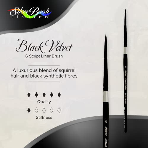 Silver Brush Limited 3007S6 Black Velvet Script Liner Watercolor Paint Brush, Size 6, Short Handle