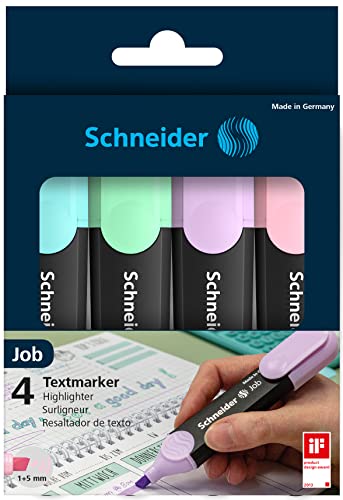 Schneider Pastel Job Highlighter Marker, Chisel Tip, Turquoise, Mint, Lavender, Light Pink, 4 Pack (115098)