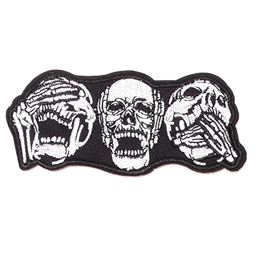 Skull Three Heads Skull Smile Yawn Skull Iron On Embroidered Clothes Patches Punk Black Iron on Embroidered Cloth Clothes Patch for Clothing Girls Boys DIY Craft