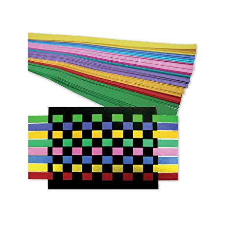 Paper Weaving Kit, 250 Colorful Strips + 25 Sheets Black Cardstock, 8.5x11-Inch, NOT Pre-Cut, Make 25 Projects, Hygloss Products