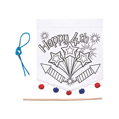 Color Your Own Patriotic Banner W/ Pom Trim - Crafts for Kids and Fun Home Activities