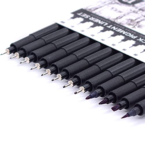 YISAN Black Drawing Pens,12 Art Pens Set,Fineliner Ink Pens,Micro-Pens,Manga Pens,for Sketching,Technical Drawing 902195