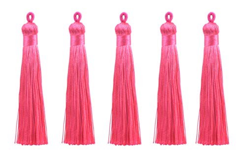KONMAY 30pcs 8.0cm/3.2'' Hot Pink Handmade Soft Imitation Silk Tassels with Loops for Jewelry Making, Crafting, DIY