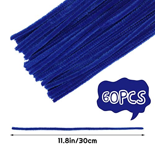 60 Pieces Blue Pipe Cleaners, Christmas Craft Pipe Cleaners,Pipe Cleaners Chenille Stem,Pipe Cleaners Bulk,Art Pipe Cleaners for Creative Home Decoration Supplies Arts and Crafts Project