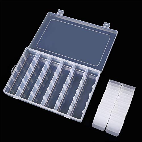 Benbilry 36 Grids Clear Plastic Organizer Box with Adjustable Dividers, 36 Compartment Organizer Clear Storage Container for Bead Organizer, Fishing Tackles, Felt Board and Jewelry Storage
