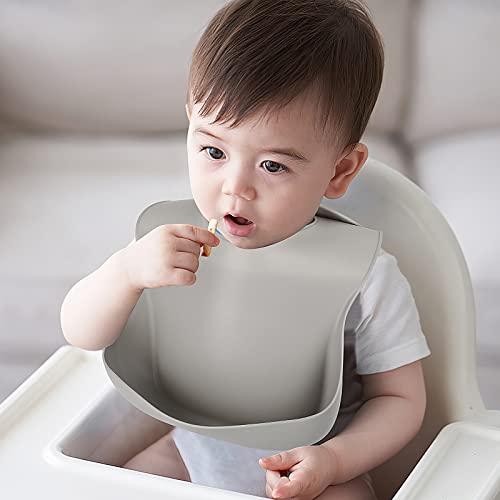 Silicone Bibs for Babies & Toddlers Set of 3, Silicone Baby Bibs for Boy and Girl, Adjustable Soft Waterproof Bibs