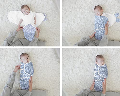 Swaddle Blanket, Adjustable Infant Baby Swaddling Wrap Set of 4, Baby Swaddling Wrap Blankets for Boys and Girls Made in Soft Cotton, by BaeBae Goods (Navy/Grey Triangles, 0-3 Months)
