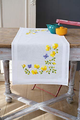 Vervaco Bedruckter Tischläufer Frühlingsblumen, Stickbild vorgezeichnet, Multicoloured 40.0 x 100.0 x 0,3 cm