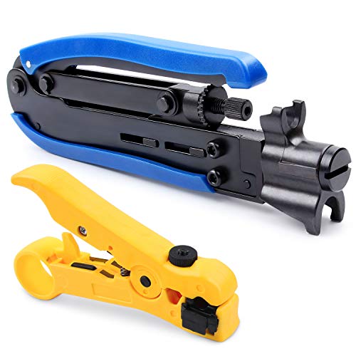 Coax Cable Crimper Kit, Yangoutool Coaxial Compression Tool, Adjustable RG6 RG11 RG59 75-5 75-7 Coaxial Cable Stripper