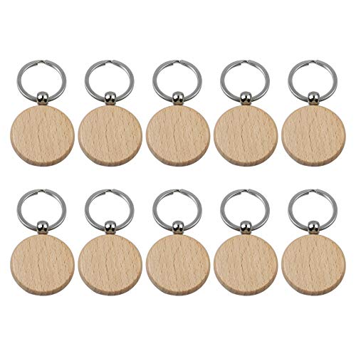 AUEAR, Blank Wooden Key Chain Wood Keychain Key Ring Key Tags Personalized EDC or Best Gift Craft (Round, 20 Pack)