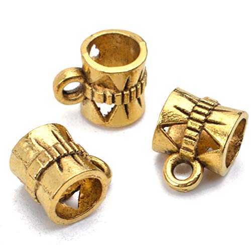 Aylifu 100pcs Bails Beads, Tibetan Big Hole Bail Tube Bead Loose Spacer Beads Hanger Connector for European Charm Bracelet Jewelry Making,Antique Gold