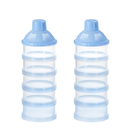Accmor Baby Milk Powder Formula Dispenser, 5 Layers Stackable Formula Container, Baby Feeding Travel Storage Container, BPA Free, Blue, 2 Pack