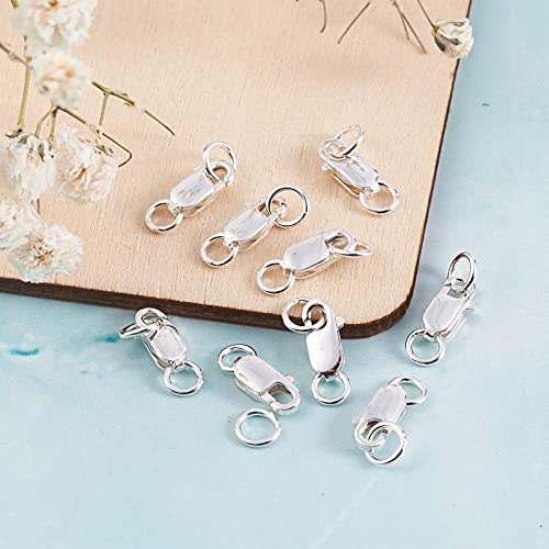 Pandahall 10pcs 925 Sterling Silver Lobster Claw Clasps with Jump Rings Necklace Bracelet Connector Trigger Clasps Hypoallergenic for Jewelry Making Clasp: 8x4x2mm