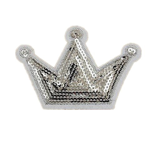 Ximkee(10 Pack) Silver Crown Sequin Sew Iron On Embroidered Patches Appliques